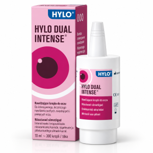 HYLO DUAL INTENSE® – intensyviai drėkinantys akių lašai su 0,2 % natrio hialuronato ir ektoinu, skirti ryškesniam akių sausumui, deginimui, perštėjimui ir niežėjimui. Be konservantų ir fosfatų, tinkami ilgalaikiam naudojimui. 10 ml – apie 300 lašų.